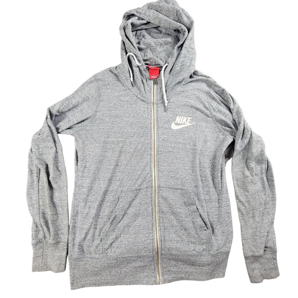 Nike Womens Large Gray Full Zip Sweater Hooded Lightweight Long Sleeve Casual Ou